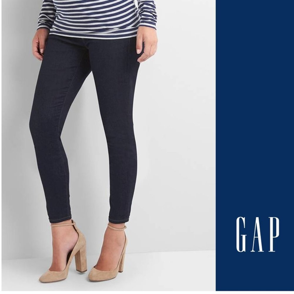 GAP Maternity Jeans True Skinny Womens 6 Rinsed Dark Wash Full Panel Stretch EUC